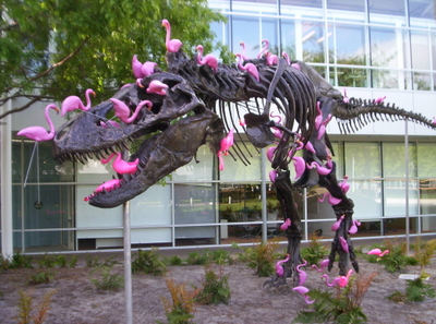 [Stan the T-Rex vs 100 plastic flamingos]