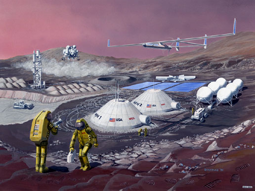 [Painting of future NASA Mars base]
