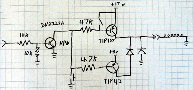 [Schematic of electronics for one finger]