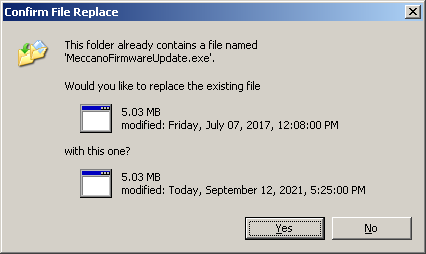 [Windows XP dialog confirming replacing file]